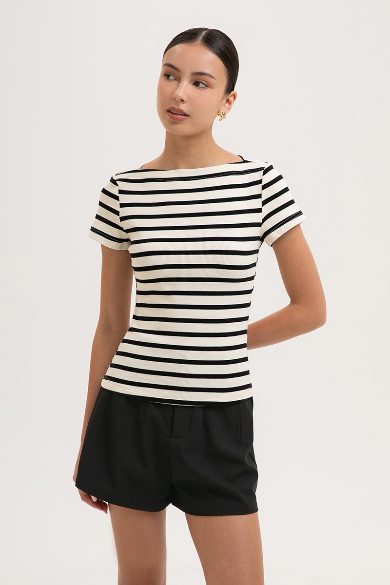 BRITNEY STRIPED BOAT NECK T-SHIRT
