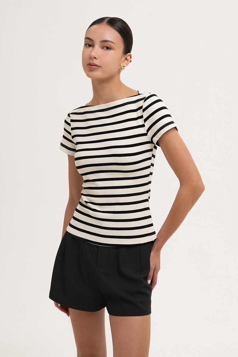BRITNEY STRIPED BOAT NECK T-SHIRT