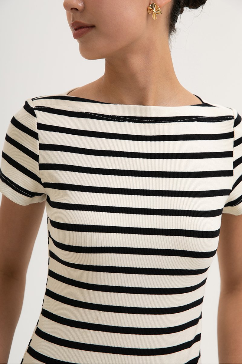 BRITNEY STRIPED BOAT NECK T-SHIRT