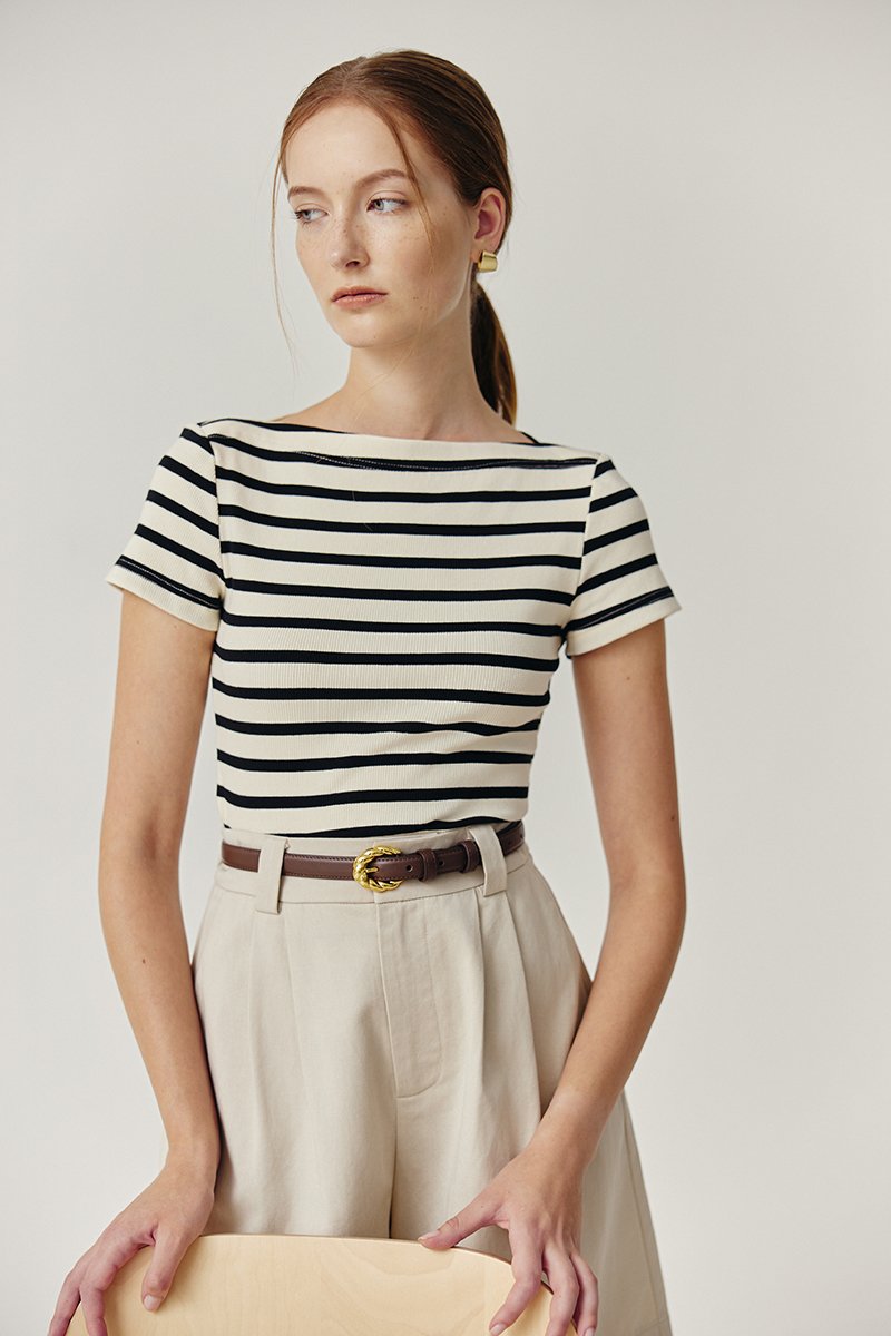BRITNEY STRIPED BOAT NECK T-SHIRT
