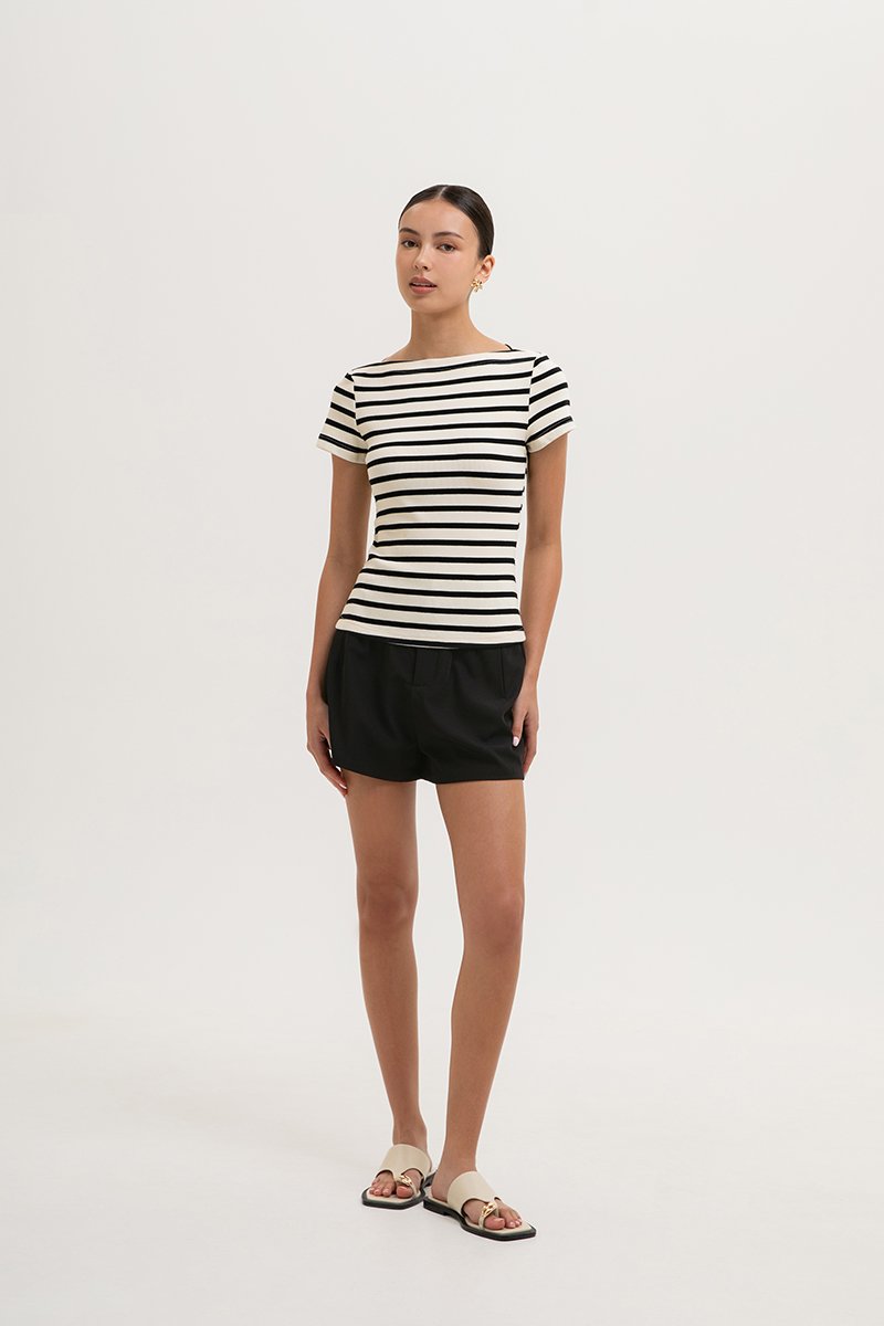 BRITNEY STRIPED BOAT NECK T-SHIRT