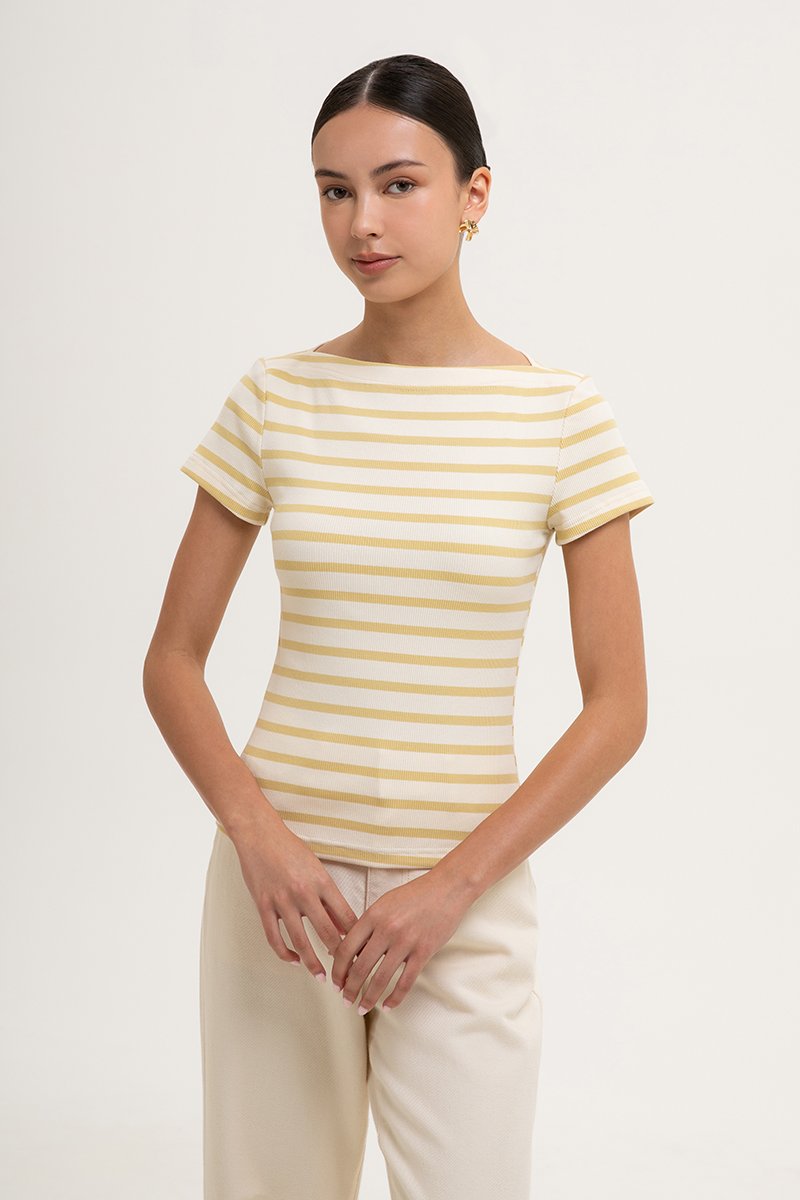 BRITNEY STRIPED BOAT NECK T-SHIRT