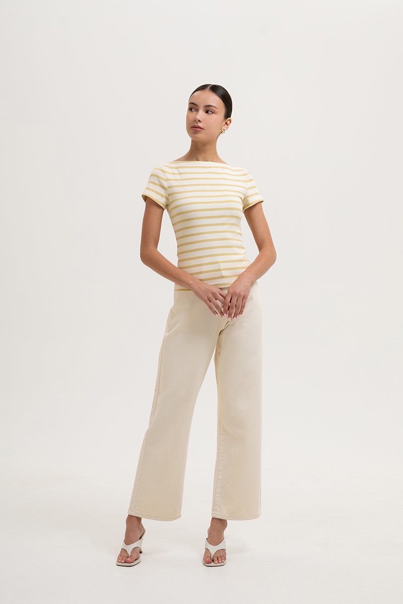 BRITNEY STRIPED BOAT NECK T-SHIRT