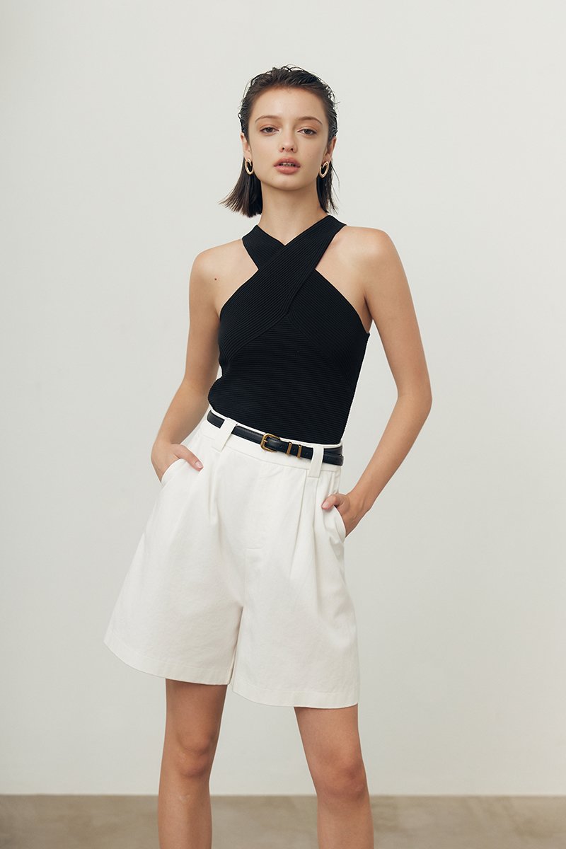 VIVIENNE PLEATED TWILL LONG SHORTS