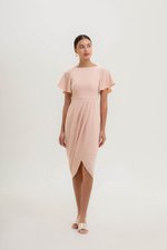 ALMEDA FLUTTER SLEEVED TULIP WRAP MIDI DRESS