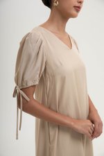 URSA V NECK TIE SLEEVES MIDI DRESS W SASH