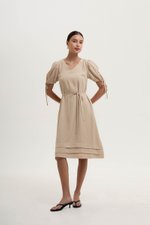 URSA V NECK TIE SLEEVES MIDI DRESS W SASH