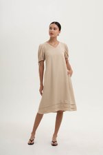 URSA V NECK TIE SLEEVES MIDI DRESS W SASH
