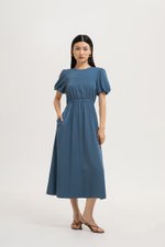 ABA PUFF SLEEVE ELASTIC TENCEL DRESS