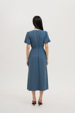 ABA PUFF SLEEVE ELASTIC TENCEL DRESS