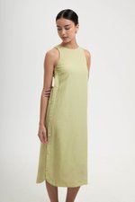 BRYNNA COLUMN LINEN DRESS W SIDE BUTTONS