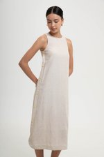 BRYNNA COLUMN LINEN DRESS W SIDE BUTTONS