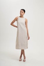 BRYNNA COLUMN LINEN DRESS W SIDE BUTTONS