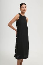 BRYNNA COLUMN LINEN DRESS W SIDE BUTTONS