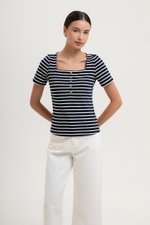 INEZ STRIPE SQUARE NECK T-SHIRT