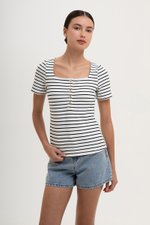 INEZ STRIPE SQUARE NECK T-SHIRT