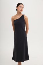 MELISSA ONE SHOULDER BIAS LINEN DRESS