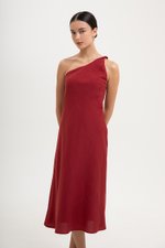 MELISSA ONE SHOULDER BIAS LINEN DRESS