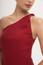 MELISSA ONE SHOULDER BIAS LINEN DRESS