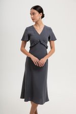 JENNY RUFFLE LINEN MIDI DRESS