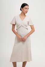 JENNY RUFFLE LINEN MIDI DRESS