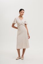 JENNY RUFFLE LINEN MIDI DRESS