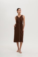 LORENE CONTRAST LINEN SHIFT DRESS
