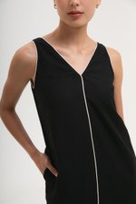 LORENE CONTRAST LINEN SHIFT DRESS