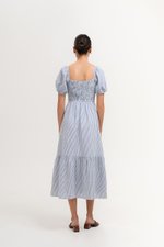 DIARA STRIPED PUFF SLEEVED SMOCKED MIDI DRESS