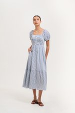 DIARA STRIPED PUFF SLEEVED SMOCKED MIDI DRESS