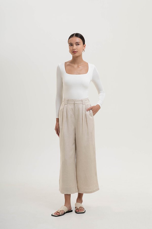 TANYA PLEATED WIDE LEG LINEN PANTS (PETITE)