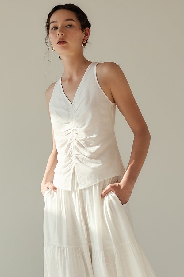 KATIYA RUCHED LINEN TOP