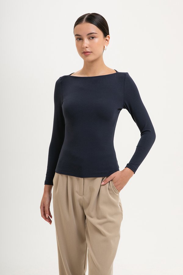 ZOE BOAT NECK LONG SLEEVE TOP