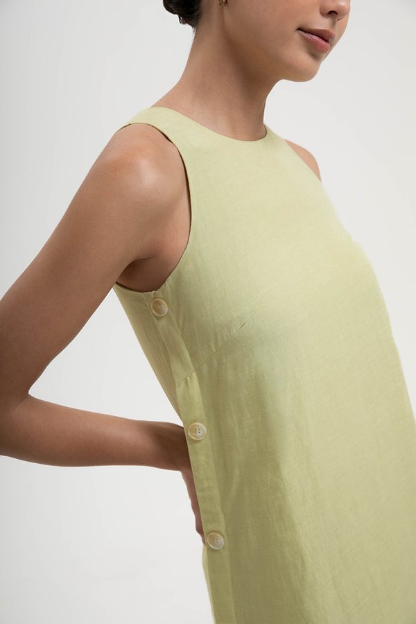 BRYNNA COLUMN LINEN DRESS W SIDE BUTTONS