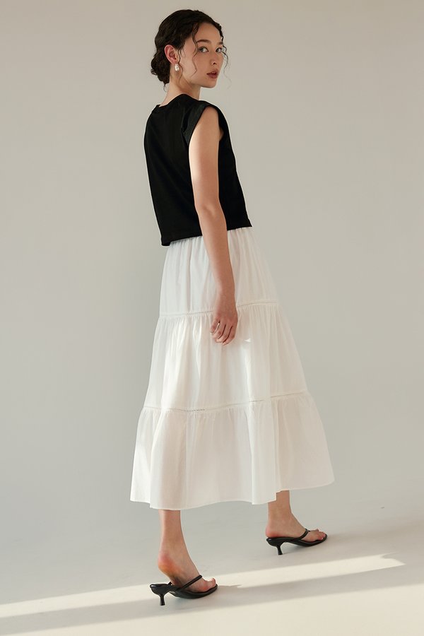 NEERA LACE TIERED MIDI SKIRT