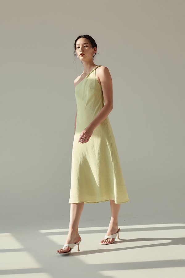 MELISSA ONE SHOULDER BIAS LINEN DRESS