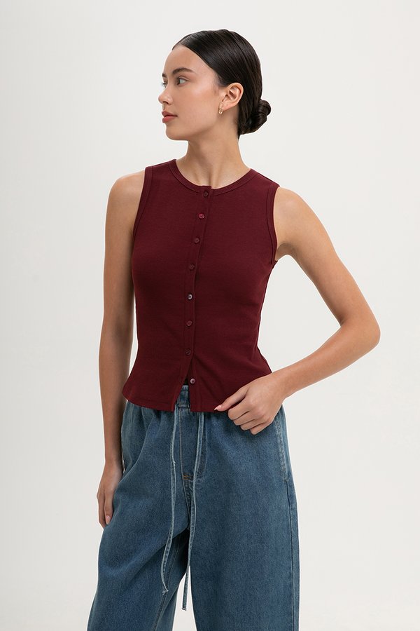CLAIRE BUTTONDOWN RIBBED TANK TOP