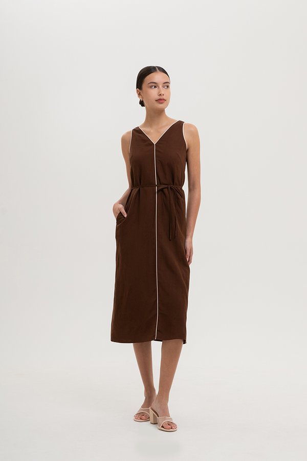 LORENE CONTRAST LINEN SHIFT DRESS