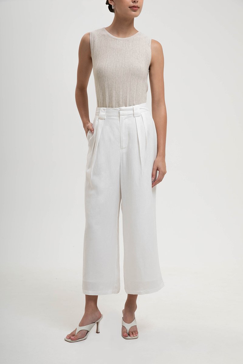 TANYA PLEATED WIDE LEG LINEN PANTS (PETITE)