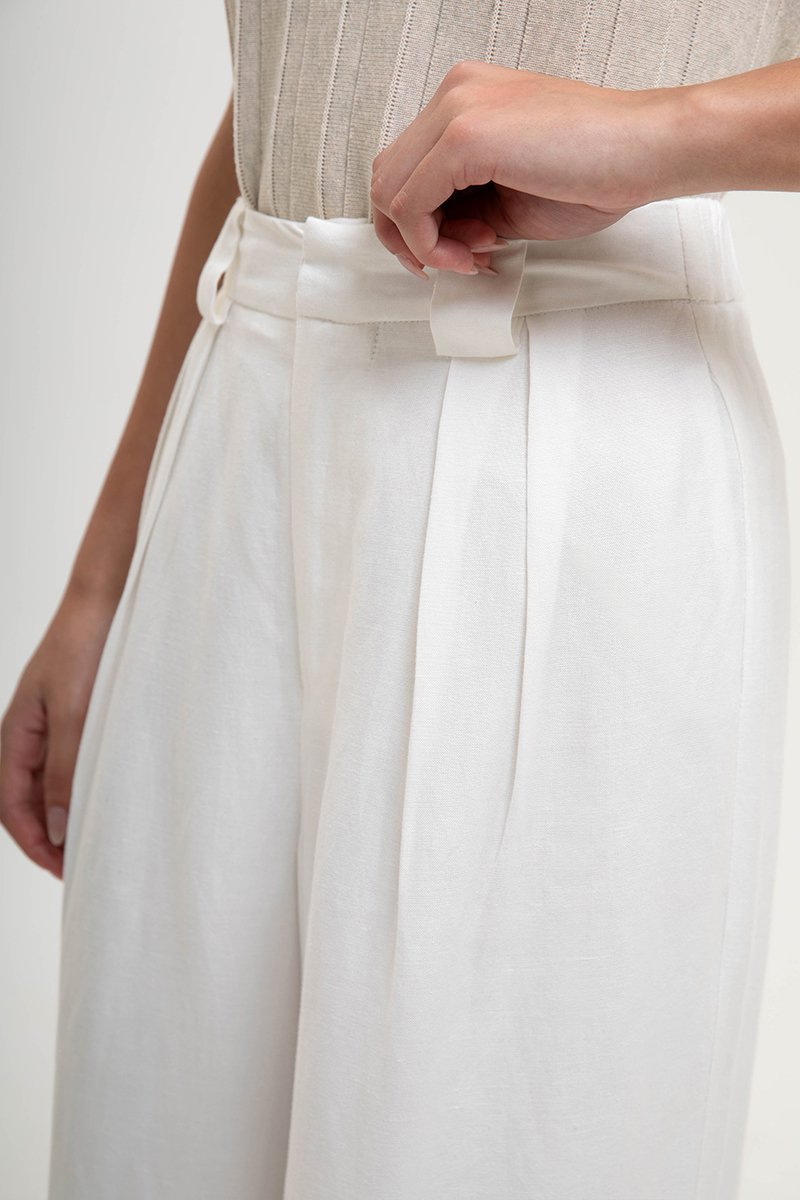 TANYA PLEATED WIDE LEG LINEN PANTS (PETITE)