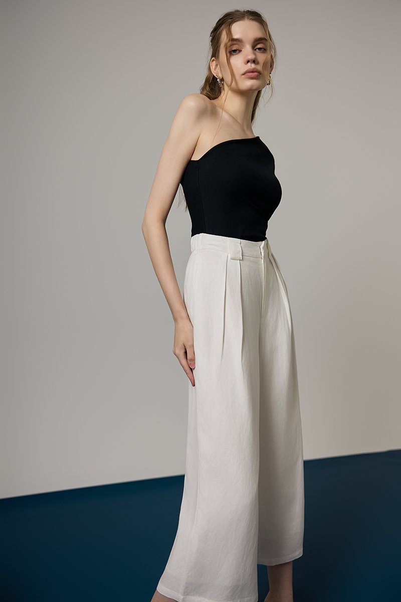 TANYA PLEATED WIDE LEG LINEN PANTS (PETITE)