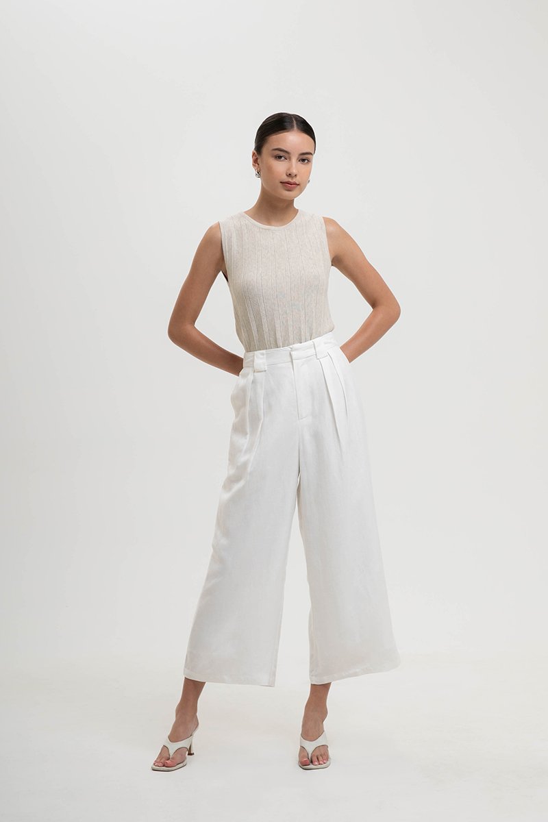 TANYA PLEATED WIDE LEG LINEN PANTS (PETITE)