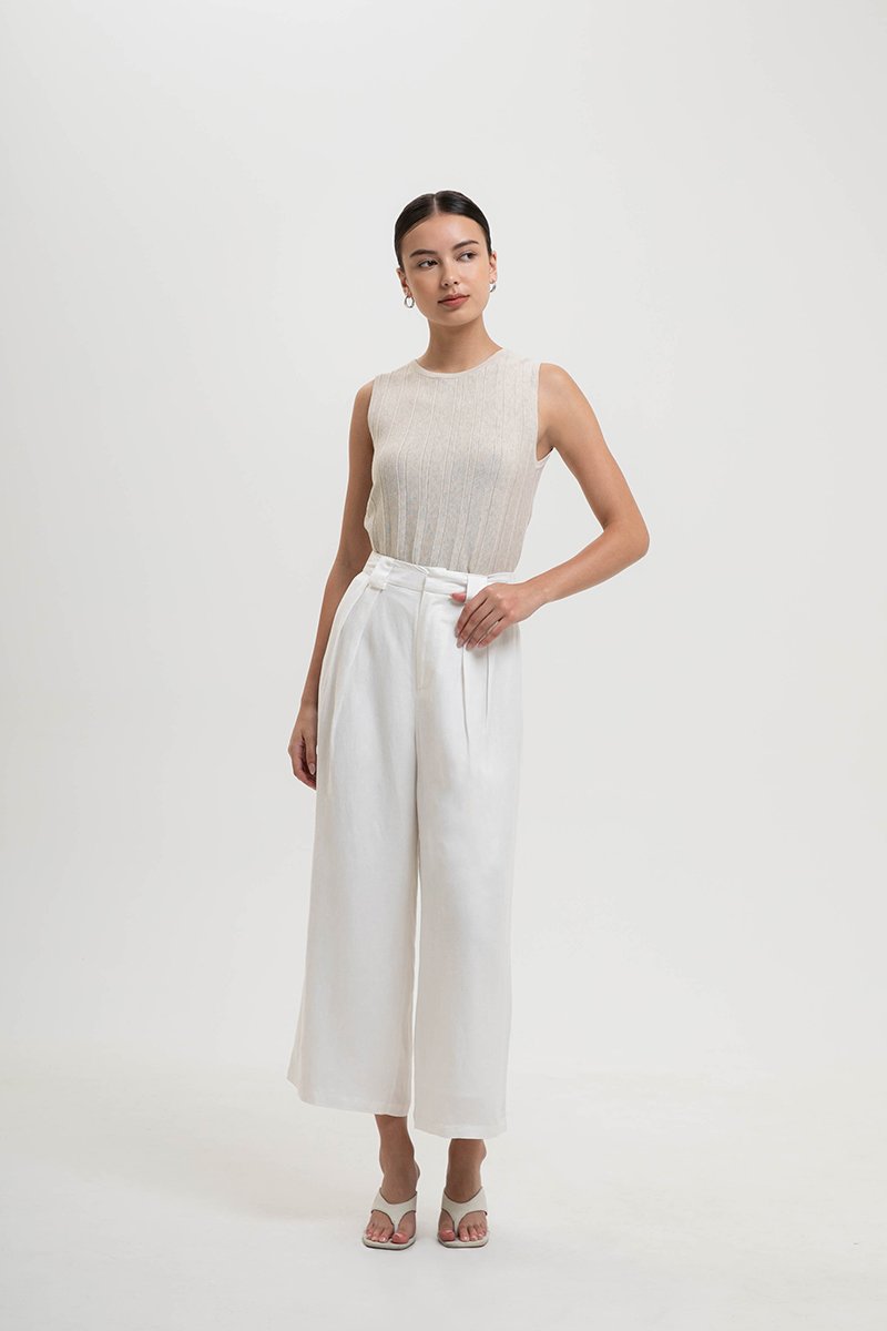 TANYA PLEATED WIDE LEG LINEN PANTS (PETITE)
