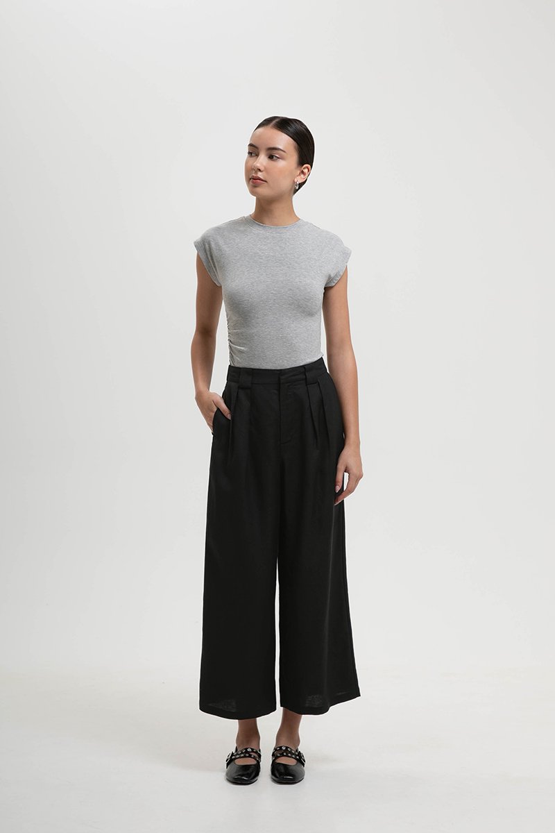 TANYA PLEATED WIDE LEG LINEN PANTS (PETITE)