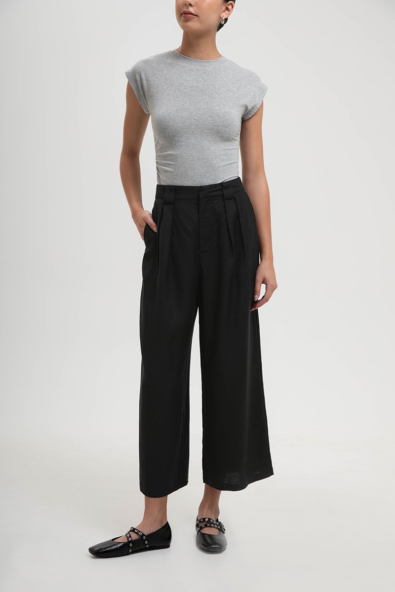TANYA PLEATED WIDE LEG LINEN PANTS (PETITE)