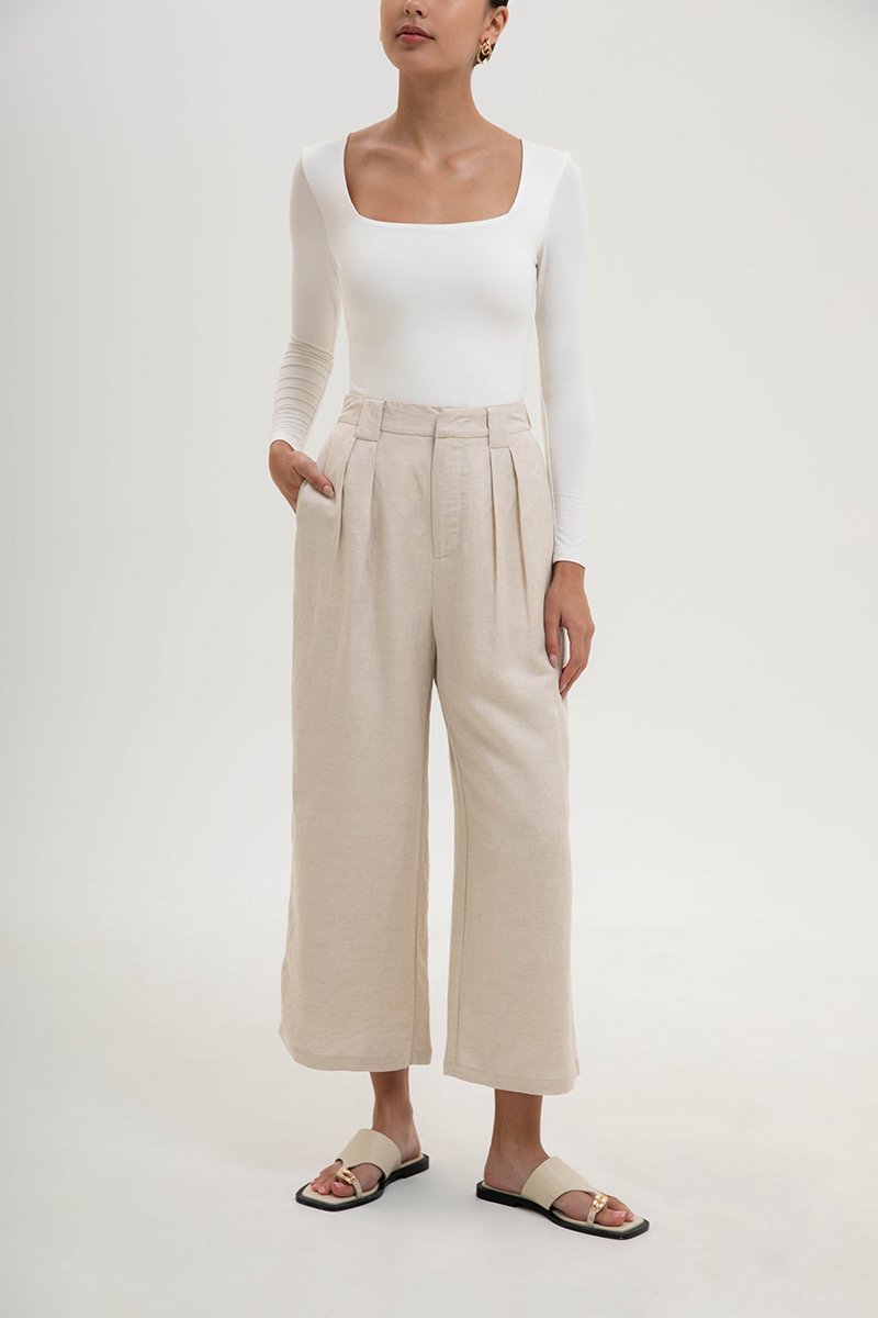 TANYA PLEATED WIDE LEG LINEN PANTS (PETITE)