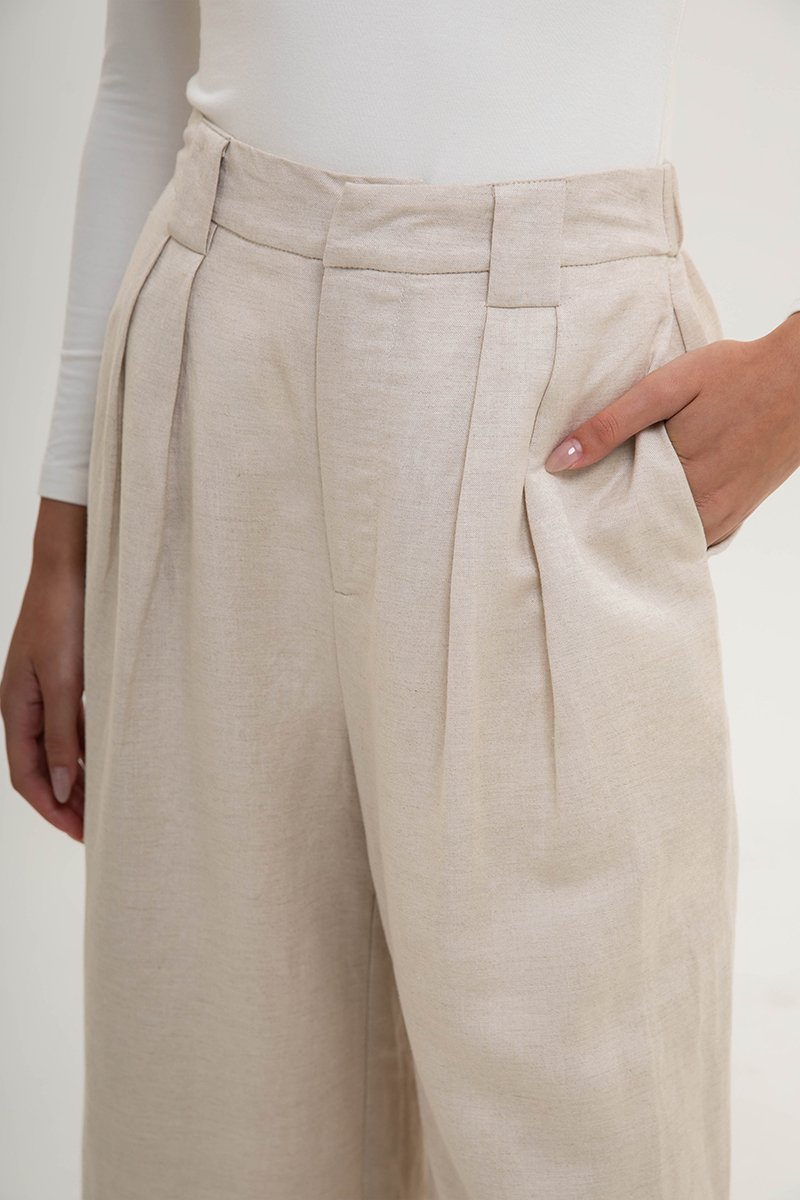 TANYA PLEATED WIDE LEG LINEN PANTS (PETITE)