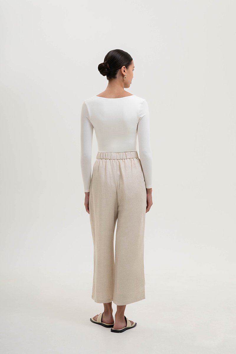 TANYA PLEATED WIDE LEG LINEN PANTS (PETITE)