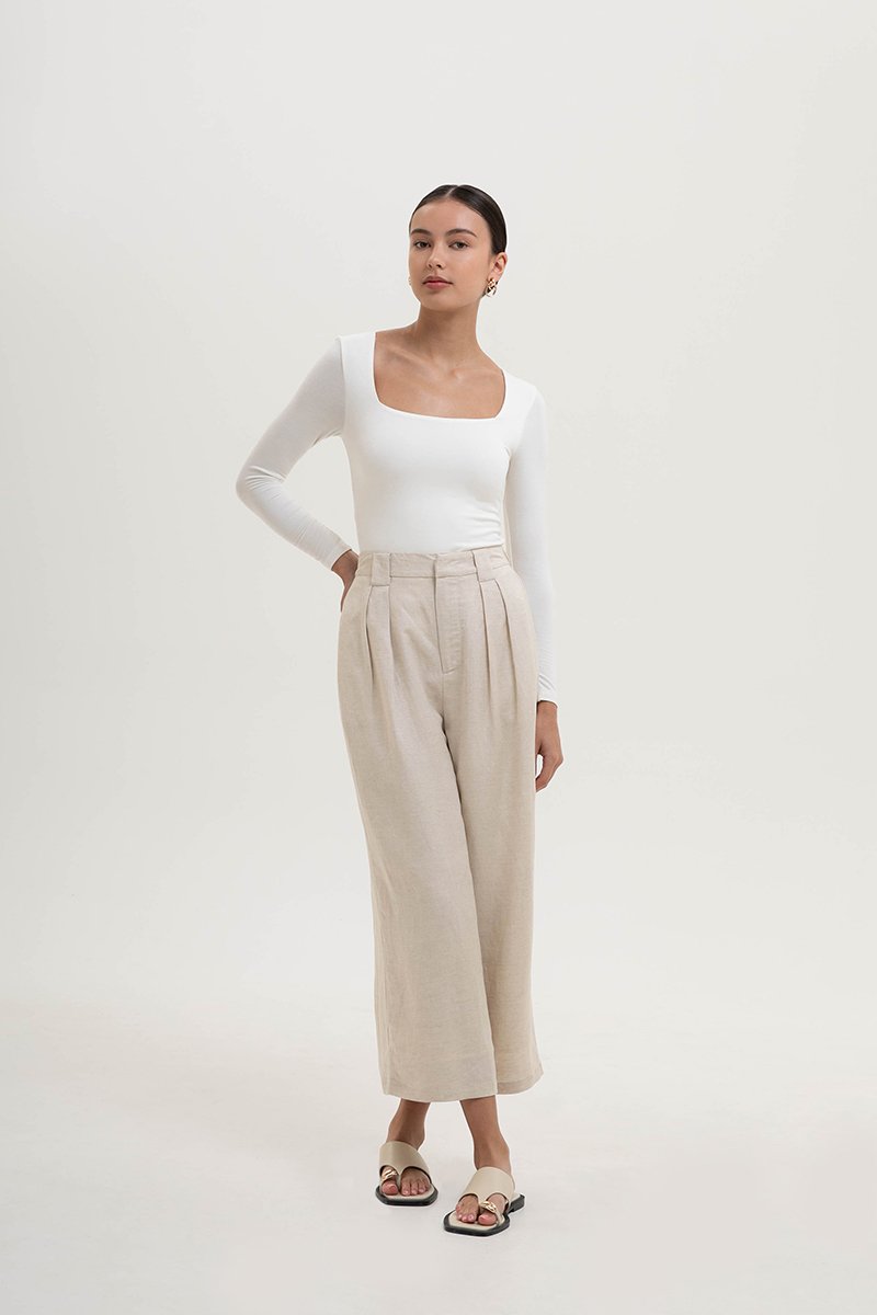 TANYA PLEATED WIDE LEG LINEN PANTS (PETITE)