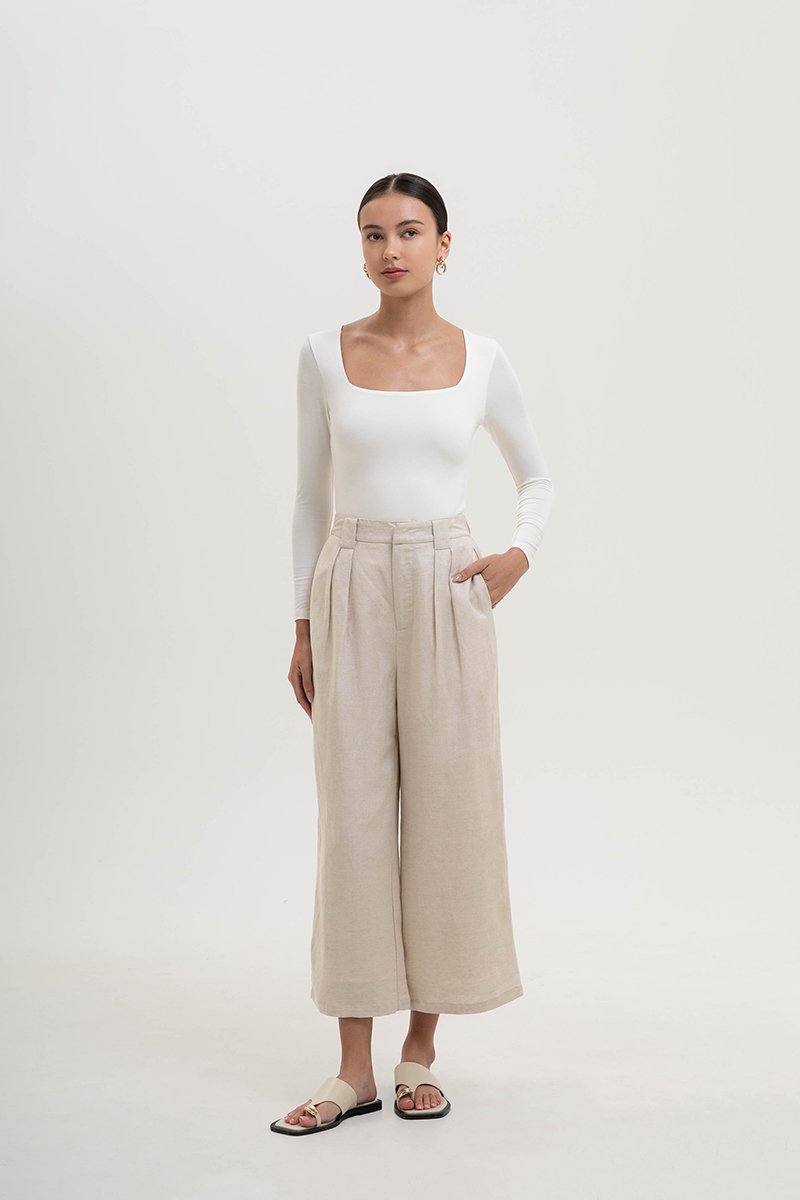 TANYA PLEATED WIDE LEG LINEN PANTS (PETITE)